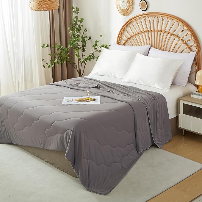 MorroMorn Cooling Comforter for Hot Sleepers & Night Sweats - IceyRest Cold Touch Technology, Lightweight Summer Blanket All-Season Breathable Silk Smooth (Cool Gray, Full Queen 90"x90")