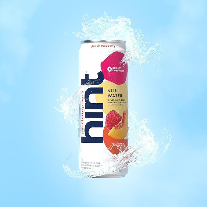 Hint Canned Water, Peach Raspberry - Purified Flavored Water with Zero Calories, Natural Flavors, and Sugar Free - 12 Fl Oz Cans (Pack of 12)