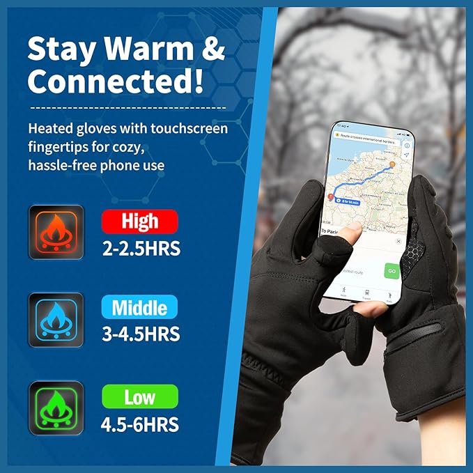 Heated Gloves, Electric Gloves Heated for Men/Women Rechargeable, Waterproof Work Motorcycle Glove for Winter Outdoor