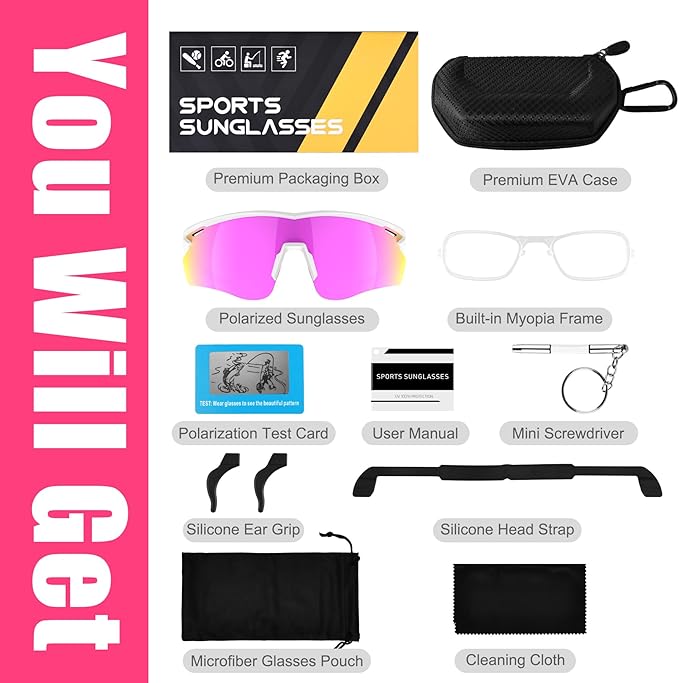 Polarized Sports Sunglasses for Men Women,Wrap Around Sun Glasses for Running Cycling Baseball Fishing Golf Hiking