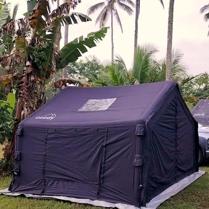 Coody | Rbm Outdoors Koala/Hub/Octopus Inflatable Tents for Camping with Stove Jack, 2/8/10 Person Luxury Canvas Blow Up Tent, 2 Room, Easy Setup Casa de Campaña, Large Inflatable House with Pump