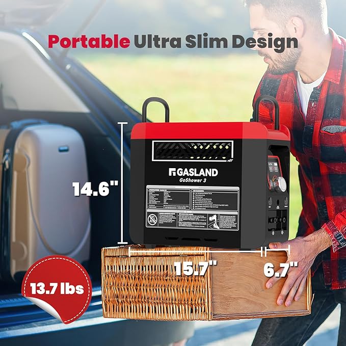 GASLAND Goshower G3 Pro 1lb Propane Portbale Water Heater with Pump | 4000mAh Rechargeable Battery | MAX 100mins Shower Time | Outdoor Propane Camping Shower Heater | Overheating Protection