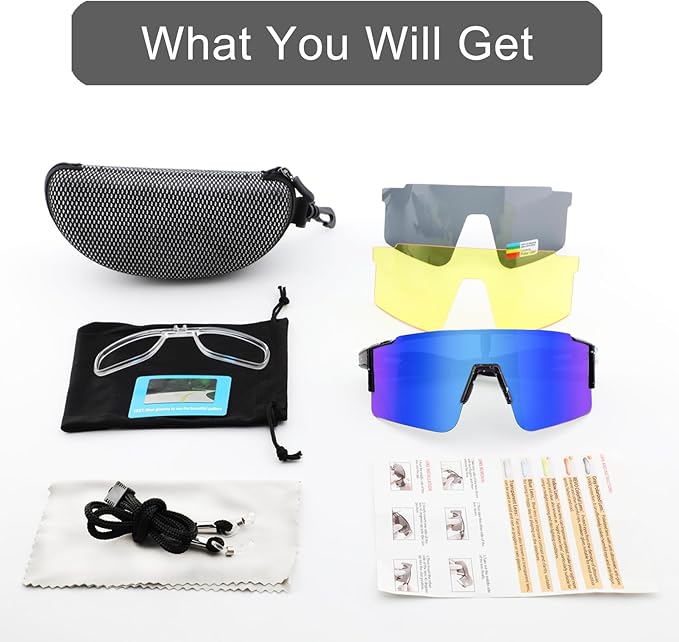 OULAIQI Cycling Sunglasses Polarized Sunglasses for Cycling Men Women with 1 Lens or 3 Interchangeable Lens Baseball Glasses