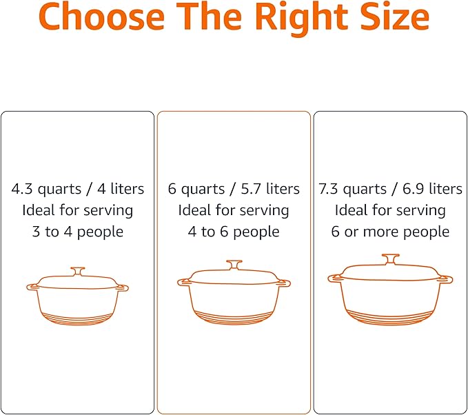 Amazon Basics Cast Iron Dutch Oven Pot with Lid, Enameled, Round, Dual Handles, Heavy-Duty, Large, 7.3-Quart, Gray