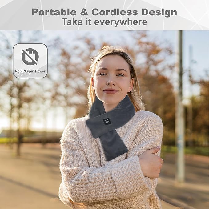 Heated Neck Wrap with 5000 mAh Power Bank, Cordless Heating Pad with Adjustable 3 Heat Settings, Soft Neck Warmer for Pain Relief, Muscle Relaxation, Portable Heated Neck Scarf