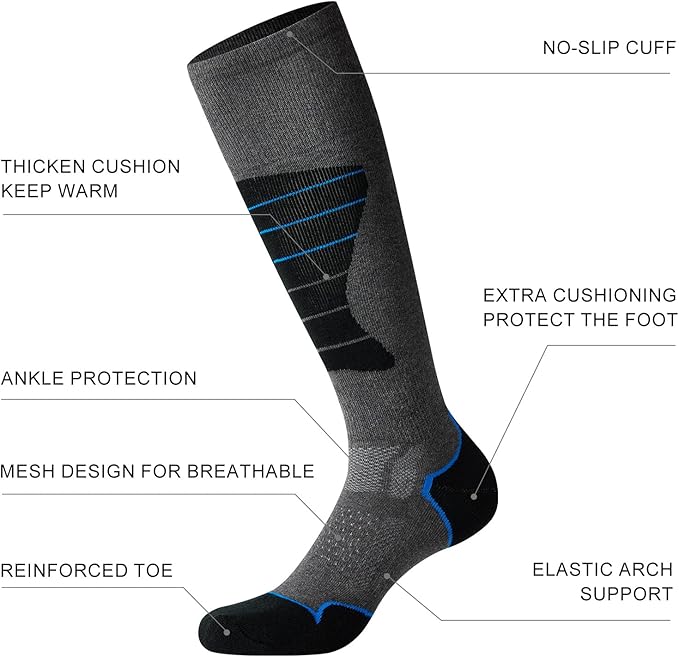 CS CELERSPORT 2/3/4 Pack Ski Socks for Men and Women Skiing, Snowboarding, Winter Performance Socks
