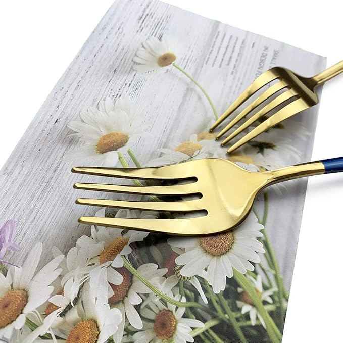 Blue Gold Silverware Set, JASHII 30-Piece Stainless Steel Satin Finish Flatware Set, Kitchen Utensil Set, Mirror Polished Tableware Cutlery Set for Home and Restaurant, Dishwasher Safe