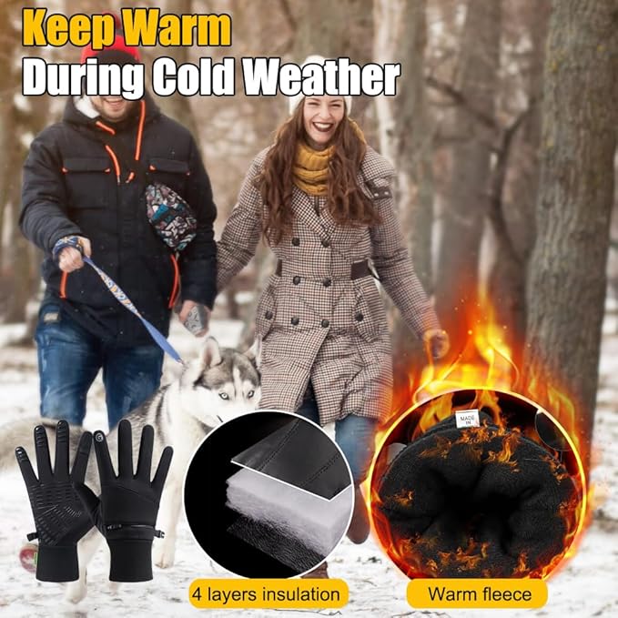 Winter Gloves for Men Women - Waterproof, Touchscreen, Thermal Snow Gloves for Running, Cycling, Driving