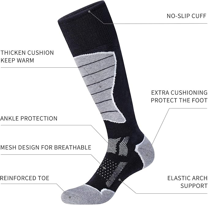 CS CELERSPORT 2/3/4 Pack Ski Socks for Men and Women Skiing, Snowboarding, Winter Performance Socks