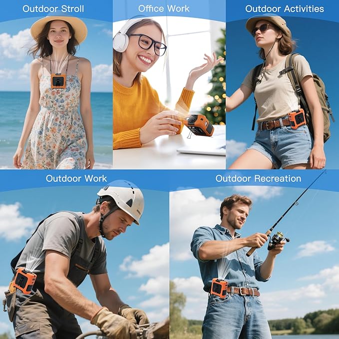 Portable Fans Strong Airflow Personal Waist Fan with Max 40H Runtime Hands Free Neck Fans Wearable Belt Fan for Outdoor Jobsite Camping and Traveling 5 Speeds USB-C Rechargeable 10000mAh (Orange)