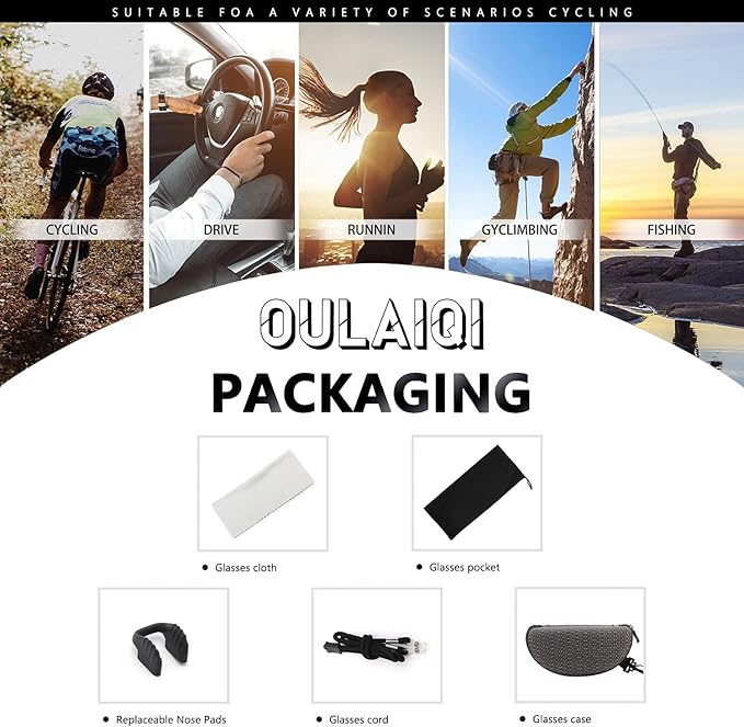 OULAIQI Cycling Sunglasses Polarized Sunglasses for Cycling Men Women with 1 Lens or 3 Interchangeable Lens Baseball Glasses
