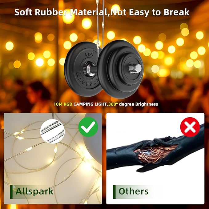 Allspark Camping String Lights, 4 in 1 Quick Storage 32.8FT Rechargeable Waterproof LED Tent Lights with 8 Lighting Modes,Magnetic Hanging Lamp for Hiking Patio Awning Garden Halloween Xmas Festival