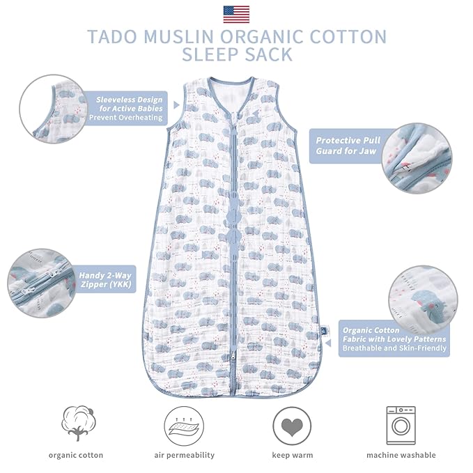 Baby Sleep Sack 0-6 Months Wearable Blanket for Babies 100% Organic Cotton 2-Way Zipper YKK 0.5 TOG Toddler Sleeping Sacks