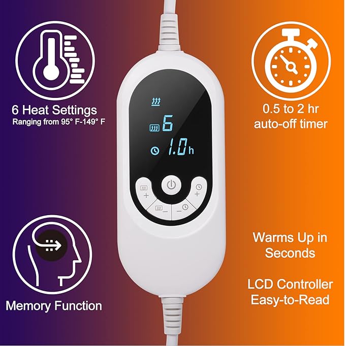 Heating Pad for Neck and Shoulders and Back, Far Infrared Heated Pad for Pain Relief, Weighted Electric Heating Pads with Auto-Off (Orange, M)