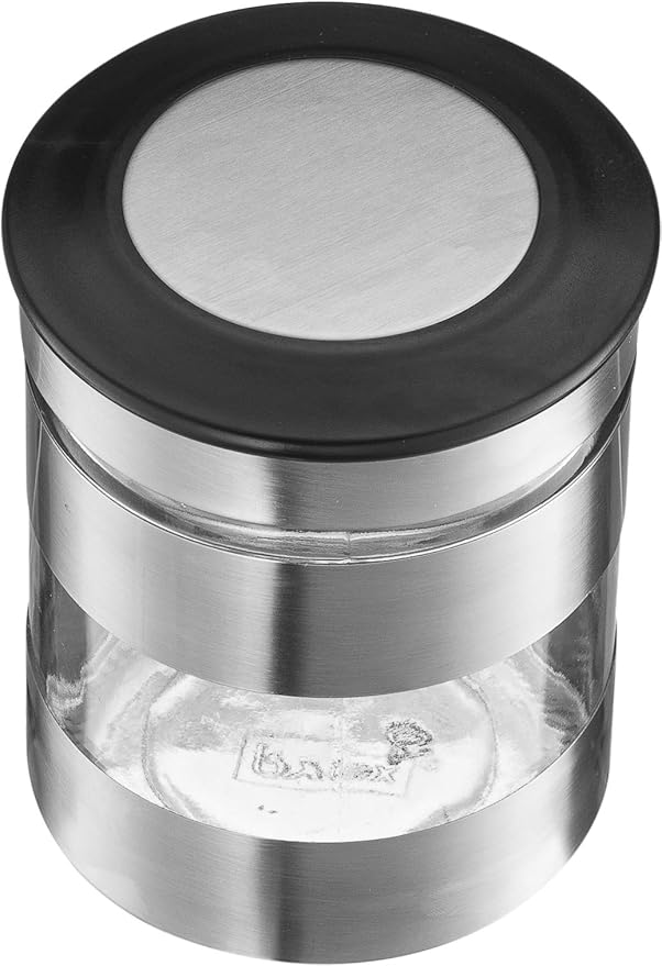 Le'raze Airtight Glass Canister Set of 4 with Stainless Steel Sleeve for Kitchen Counter - Food Storage Containers with Glass Window and Airtight Lids - Pantry Storage and Organization Set