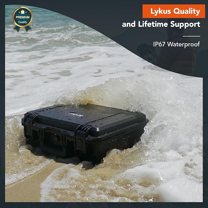 Lykus HC-4420 Waterproof Hard Case with Customizable Foam Insert, Interior Size 17.32x11.42x6.69 in, Suitable for camera, lens, drone, mic, flashlight, projector, electronics, tools, and more