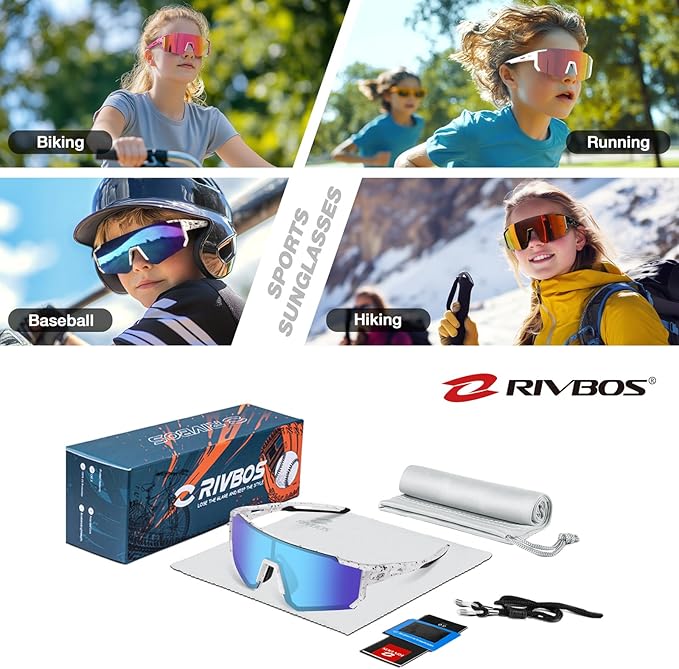 RIVBOS Youth Baseball Sunglasses for Kids(Boys&Girls) Polarized UV Protection Cycling Glasses RYS008