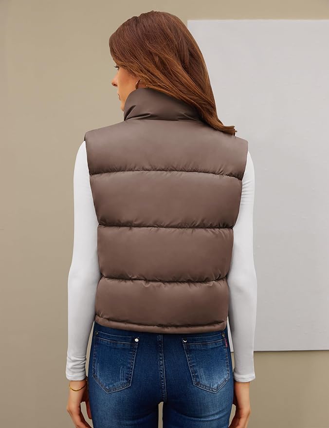 Fengbay Womens Puffer Vest Sleeveless Puffy Cropped Vests Stand Collar Vest Lightweight Bubble Quilted Vests Trendy 2025