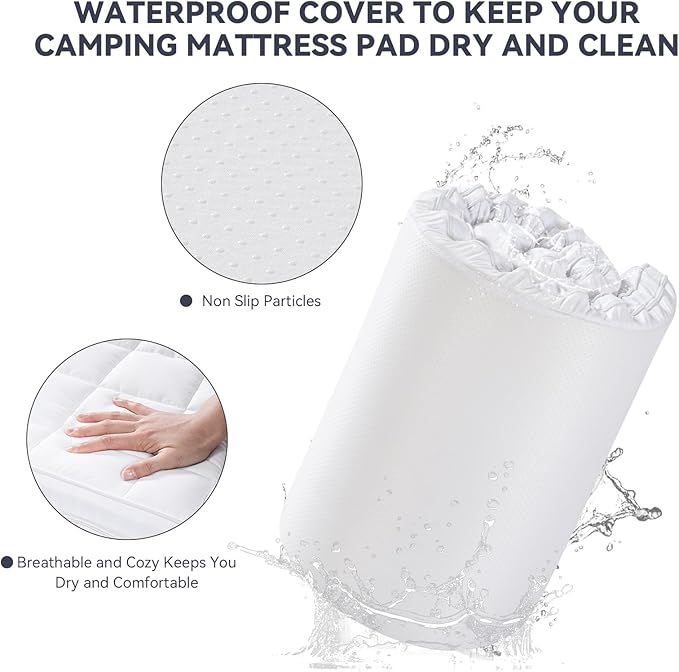 4Inch Cot Mattress Topper, Quilted Soft Portable Pads for Camping with Washable Cover, Memory Foam Sleeping Pads Only, Roll Up Floors Mat, 75"x38", Beige