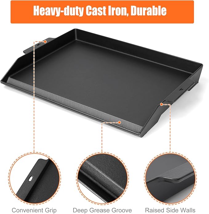 Universal Cast Iron Cooking Griddle 23" x 16", Nonstick cast iron Griddle Flat Top for Camp Chef 16'' stoves, Grill Plate with deep grease groove for Gas Grills and 4-5 Burner Range Oven