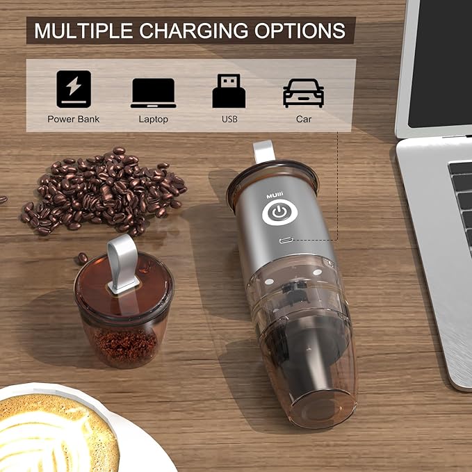 Mulli Upgrade Portable Burr Coffee Grinder,Electric Cafe bean Grind, Adjustable Burr Mill with 5 Precise Grind Setting for Drip/Espresso/French Presses
