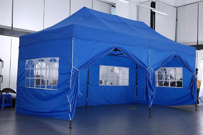 COBIZI 10x20 Pop Up Canopy with 6 Sidewall,Heavy Duty Canopy UPF 50+ All Season Wind Waterproof Commercial Outdoor Wedding Party Tents for Parties Canopy Gazebo with Roller Bag(10 x 20 ft White)