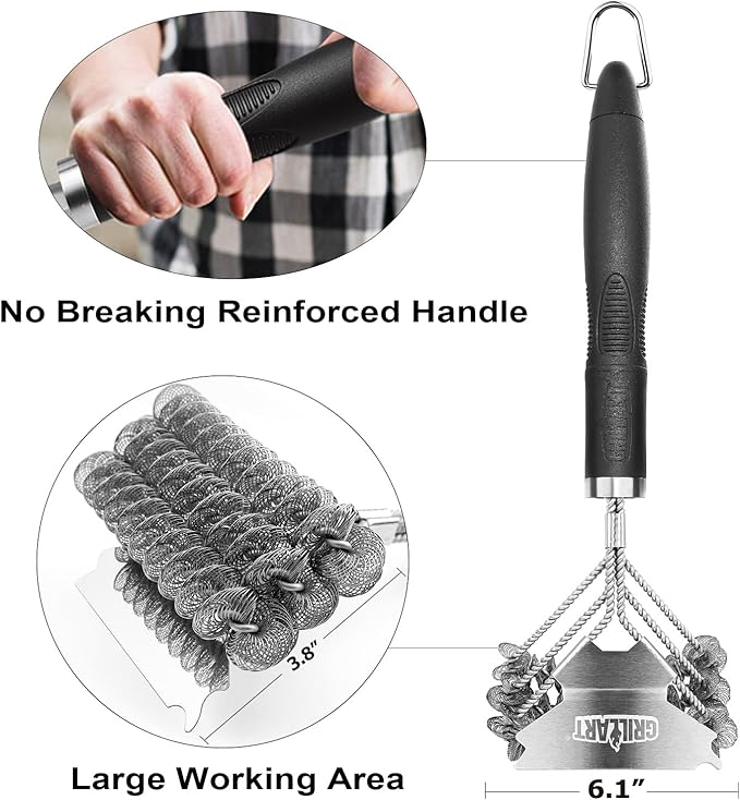 GRILLART Grill Brush and Scraper Bristle Free – Safe BBQ Brush for Grill – 18'' Stainless Grill Grate Cleaner - Safe Grill Accessories for Porcelain/Weber Gas/Charcoal Grill – Gifts for Grill Wizard