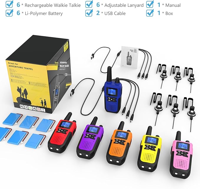 Walkie Talkies Rechargeable for Adults Long Range with NOAA Weather Alert, Multi-Purpose 2 Way Radios 6 Pack for Team Work Seniors Care Kids Adventure Family Camping Hiking Skiing Cruise