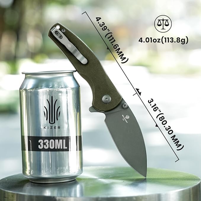 Kizer Mini Grouper Folding Pocket Knife, 3.16” D2 Blade G10 Handle Camping Folding Knife, Button Liner Lock EDC Knife with Pocket Clip for Men Women Gift, Hunting Hiking Survival Knives V3669A3
