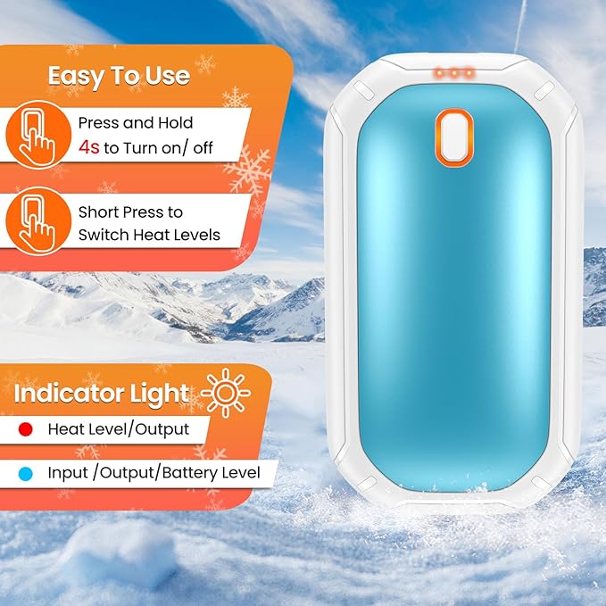 2 Pack Hand Warmers Rechargeable, 2025 New Portable Magnetic Electric with 12hrs Warmth, Double-Sided Heating Pocket Size for Outdoors, Camping - Winter Gifts for Women Men