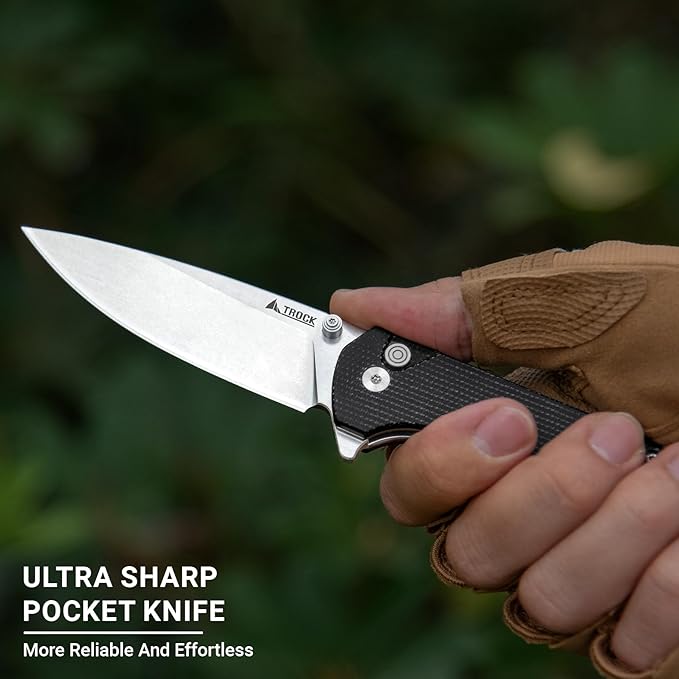 Pocket Knife for EDC, 3.54” D2 Blade Micarta Handle Flipper Folding Knife for Men Women with Thumb Stud & Deep Clip for Utility Daily Carry Camping Hiking Fishing