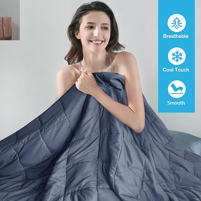 Cooling Weighted Blanket for Adults Twin Size (Dark Grey,48"x72",15lbs), Breathable Heavy Microfiber Blanket with Premium Glass Beads All-Season Soft Thick Blanket