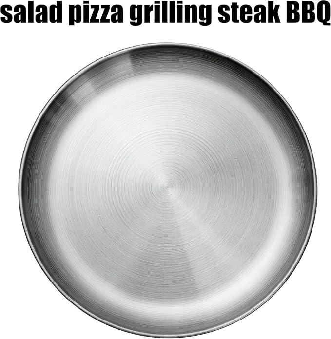 Stainless Steel Plates 10 inch Metal Lightweight Unbreakable Dinner Dishes Plates Set Non-Toxin Dishwasher Safe BPA Free and Healthy (4 Pcs)