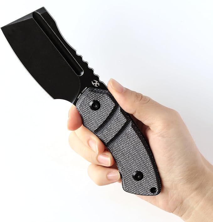 KANSEPT Knives Korvid S Fixed blade Hunting Camping Hiking Knife with 2.9''14C28N Cleaver Fixed Blade and Black Micarta Handle, Kydex Sheath for Men Women Everyday Carry G2030A1