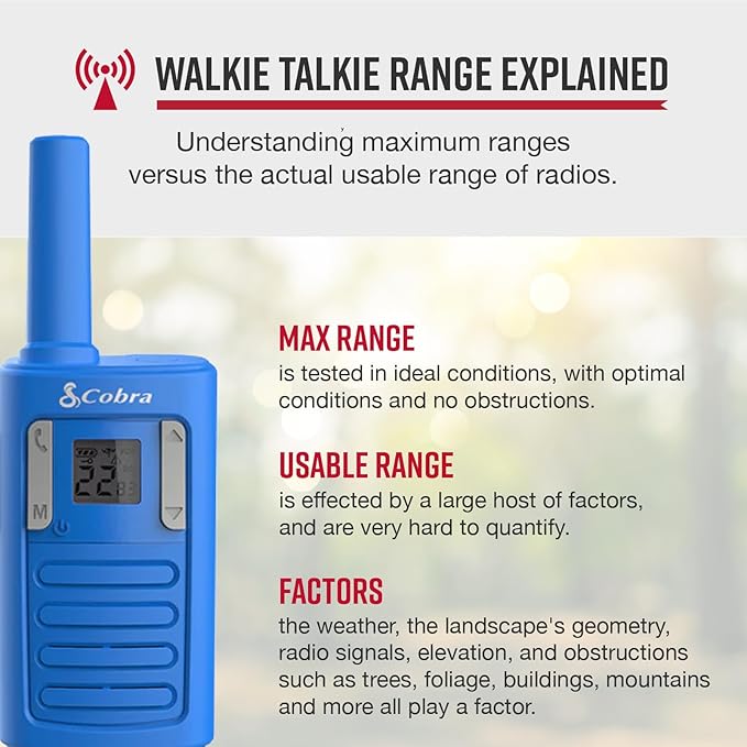 Cobra RX100 16-Mile Range Family Walkie Talkies (4-Pack) - 16-Mile-Long Range, Kid-Friendly Communication, 22 Channels, NOAA Weather Alerts, Call Alerts