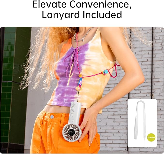 JISULIFE Handheld Portable Fan with Powerful Motor,LED Display,3600mAh Battery,5 Wind Speeds,Lanyard; Summer Essentials USB Rechargeable Hand held Fan for Travel,Beach,Makeup,Concerts-Gery