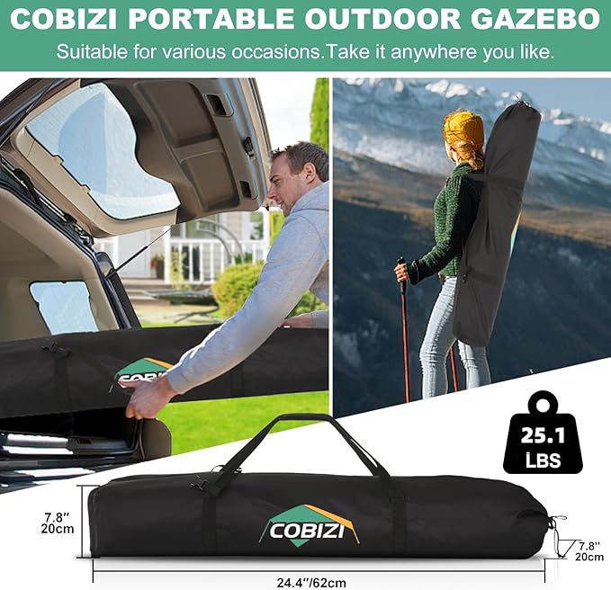 COBIZI 10x10ft Pop up Gazebo Screen House Tent for Camping, Pop-up Camping Canopy with Sidewalls,Portable Outdoor Quick-Set Hub Tent with Carrying Bag&Ground Stakes,Brown(Upgraded 2.0)