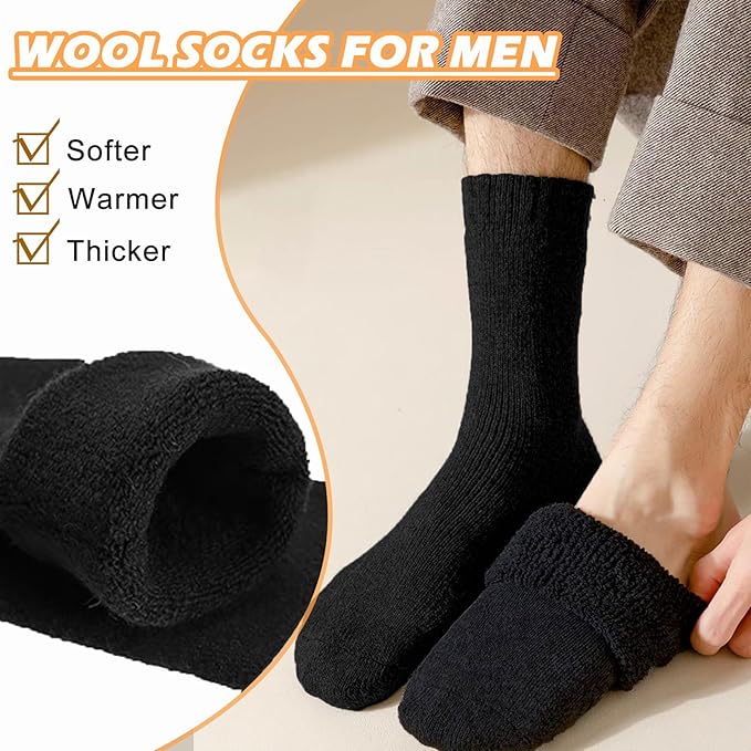 Josnown 5 Pairs Wool Socks Mens, Thick Warm Winter Thermal Cozy Boot Socks