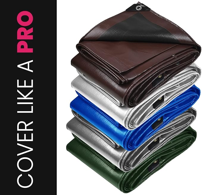 PROTARP Extreme Heavy Duty 22 Mil Tarp Cover, Waterproof, UV Resistant, Rip and Tear Proof, Poly Tarpaulin with Reinforced Edges for Roof, Camping, Patio, Pool, Boat. (Silver/Black 20′ X 40′)