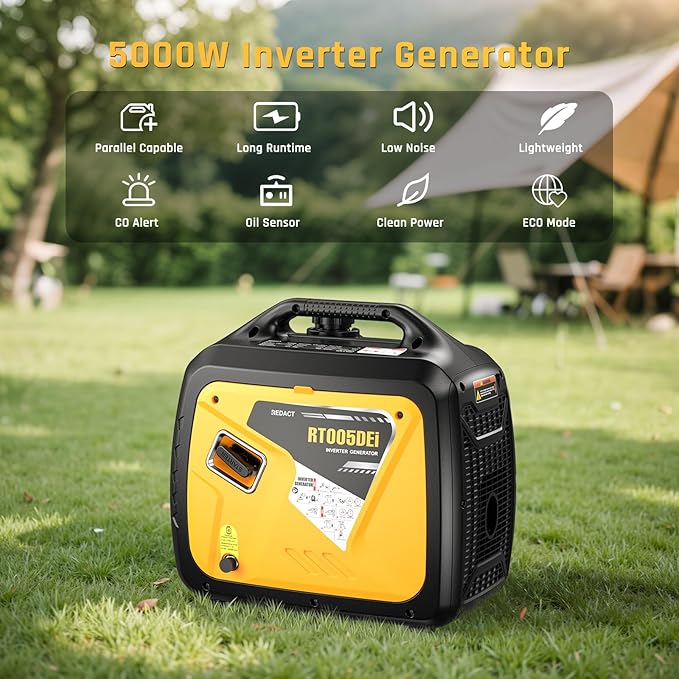 5000 Watts Portable Dual Fuel Inverter Generator– Small Gasoline LPG Powered for Home Backup, Camping, RV, Tailgating with CO Protection, Eco Mode, Recoil/Electric/Remote Start, Parallel Capable
