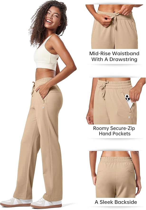 Willit Women's Fleece Lined Pants with Zipper Pockets Winter Thermal Warm Hiking Straight Leg Pants 27"/29"/31"