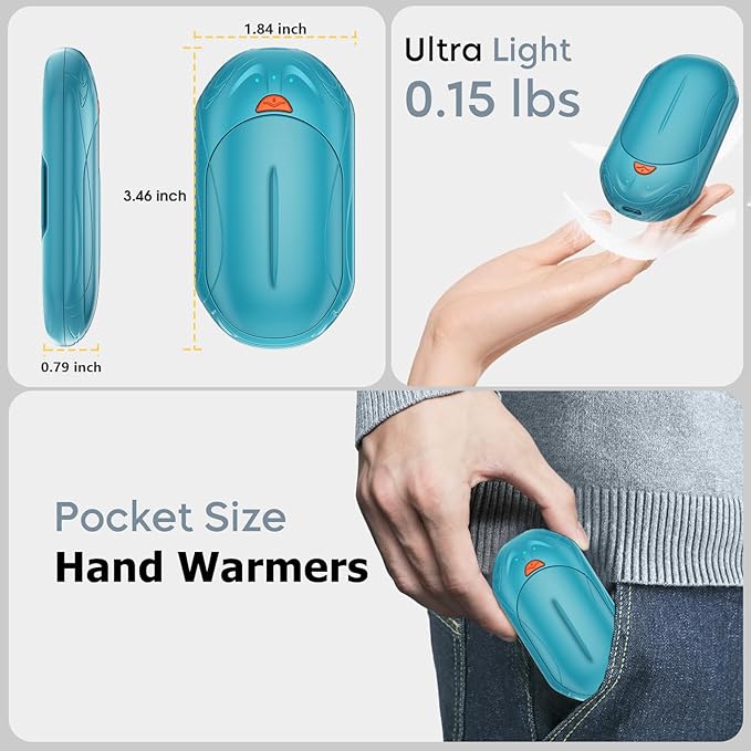 AI Hand Warmers Rechargeable 2 Pack, 6000mAh Electric Hand Warmers, AI Smart Chips 20Hrs Long Safe Heat, Portable Pocket Heater, Gifts for Christmas, Outdoor, Golf, Hunting, Camping Accessories