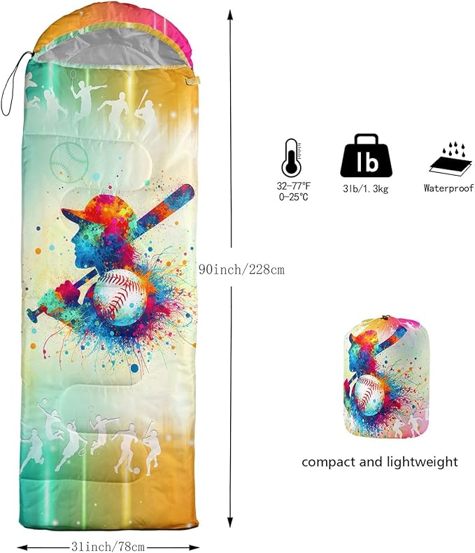 Kids Sleeping Bag for Boys Girls,Checkerboard Cat Print-Lightweight Warm Portable Outdoor Indoor-Waterproof Cold Weather Resistant Sleeping Bag for Camping Hiking
