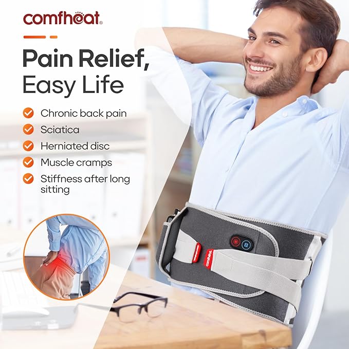 Cordless Heating Pad with Vibration Massage for Back Pain Relief, 10000mAh Long Lasting Battery Portable Lower Back Massager Heated Back Brace Father's Day Gifts, for Dad Mom, Fits Size S/M