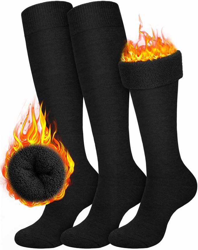 CTHH 3 Pairs Warm Knee High Socks for Women - Thick Cotton Thermal Boot Socks for Hiking, Running, Work, Gifts, Winter
