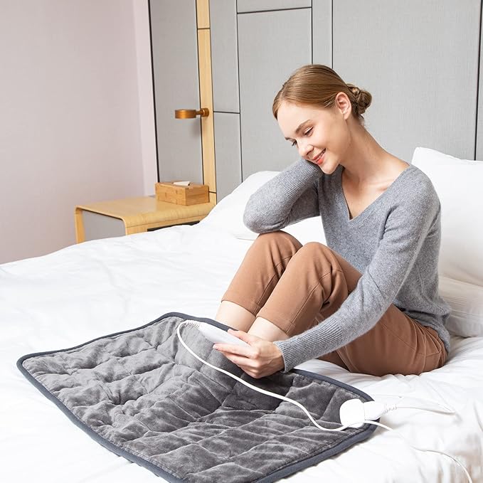 Ambershine 17''x33'' Weighted Heating Pad, 5.2lbs with 12 Temperature Settings & 4 Auto-Off Timers, Pain Relief for Back/Neck/Shoulders/Abdomen/Legs, Christmas Gifts for Mom Dad Women Men(Dark Grey)