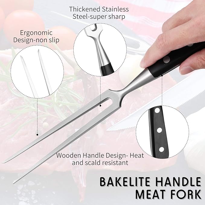 Patelai 2 Pieces Carving Forks 12 Inch Stainless Steel Meat Fork Cooking Fork with Wood Handle Grill Fork Serving Fork for Xmas Kitchen Roast BBQ Fork Carving Set