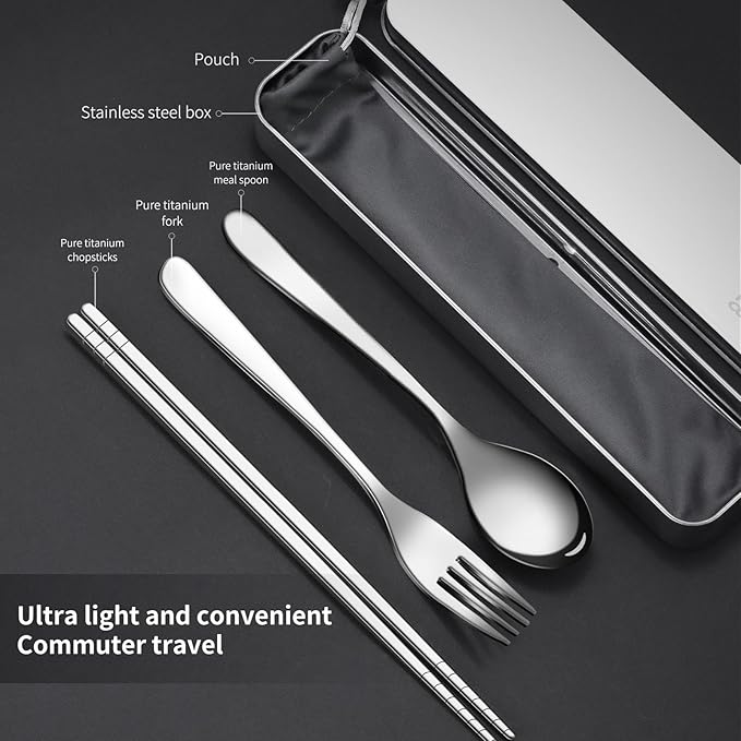 Pure Titanium Cutlery Set Chopsticks Fork Spoon Table Knife Portable Reusable Travel Tool Set (2)