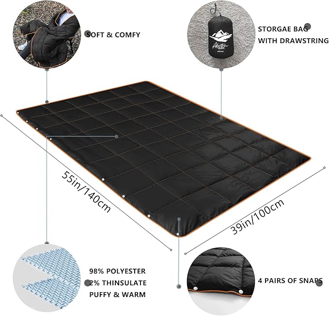 Camping Blanket,Lightweight Puffy Blanket Packable Down Alternative Throw Blanket Waterproof Windproof for Outdoors, Travel, Beach, Airplane, Hiking