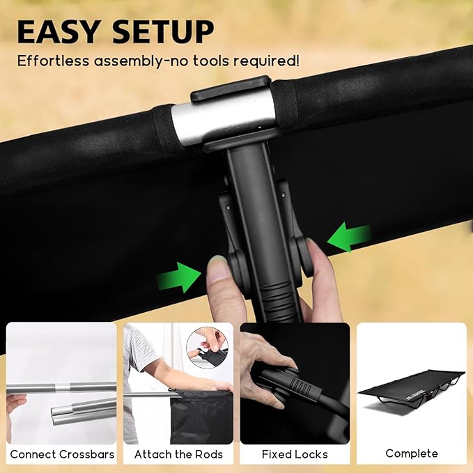 Ultralight Camping Cot, Camping Cots for Adults, Supports 352lbs, Portable Folding Backpacking Cot for Camping, Outdoor Travel, Hiking, Home, Mountaineering, Black